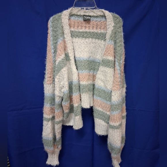 ARULA Sweaters - Arula Women's Oversized Striped Fuzzy Sweater - Cream, Blue, Pink, Green